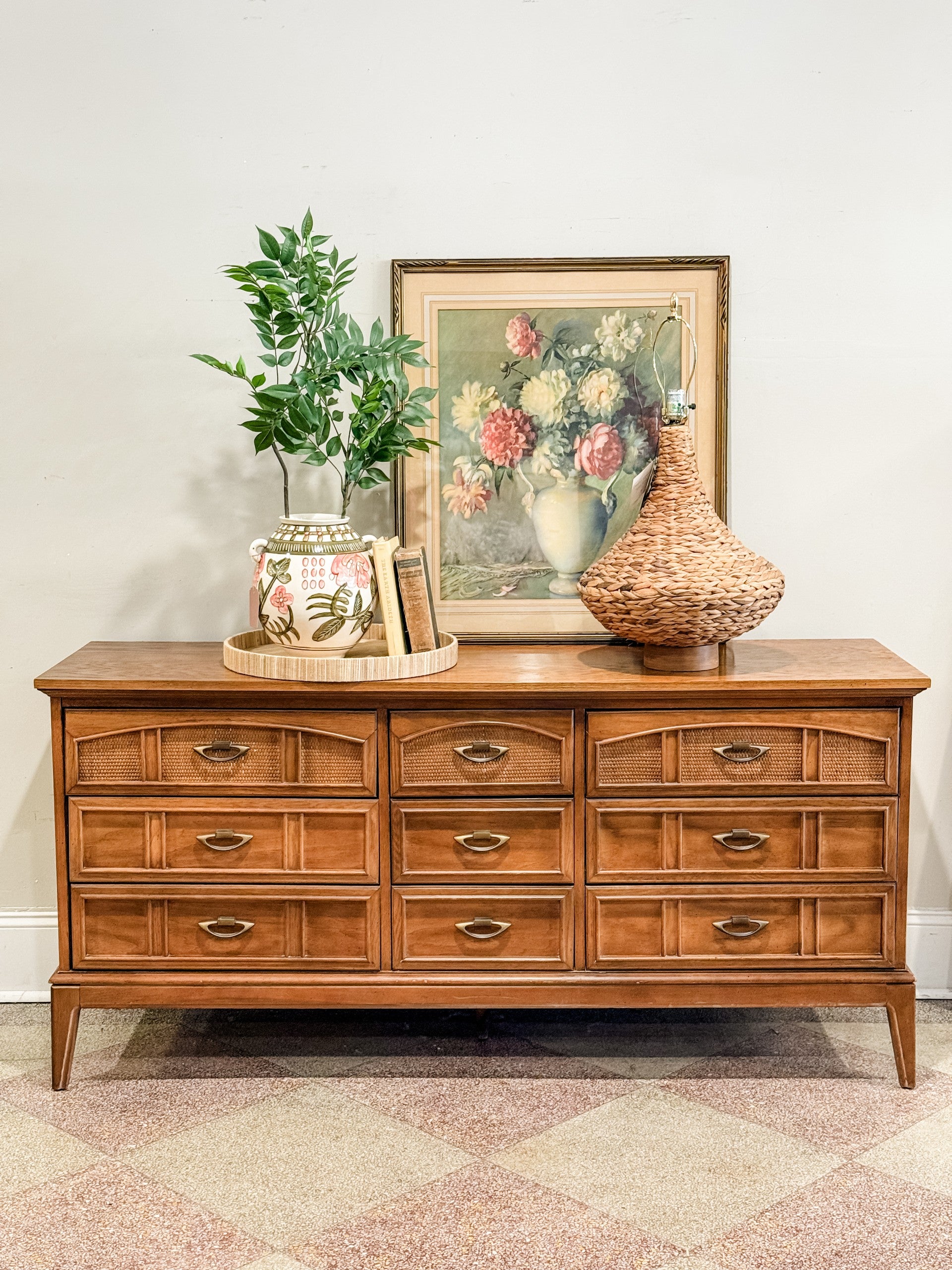 midcentury dresser Sloane Mid-Century Modern White 6-Drawer 52 in. Solid Wood This mirror not only adds functionality but also serves as a stylish focal point for your bedroom Mid Century Low 9 Drawer